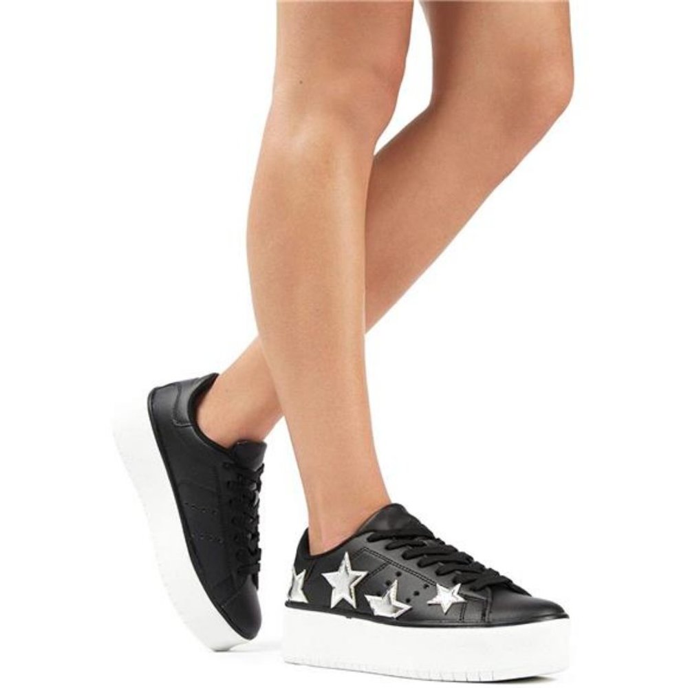 💋RESERVED: J. ADAMS BLACK w/ SILVER STARS HERO PLATFORM SNEAKERS FOR WOMEN!!! - Picture 5 of 7